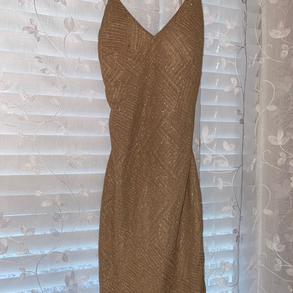 Impressions Brown Midi Sheath Dress with Halter Neckline for Cocktail